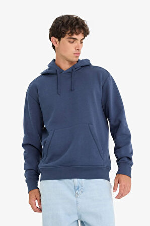 Regular Fit Kapüşonlu İçi Yumuşak Tüylü Kanguru Cepli Basic Düz Sweatshirt