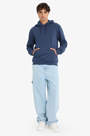 Regular Fit Kapüşonlu İçi Yumuşak Tüylü Kanguru Cepli Basic Düz Sweatshirt