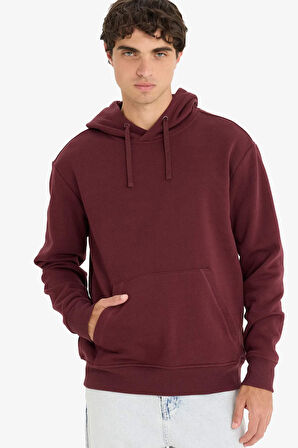 Regular Fit Kapüşonlu İçi Yumuşak Tüylü Kanguru Cepli Basic Düz Sweatshirt