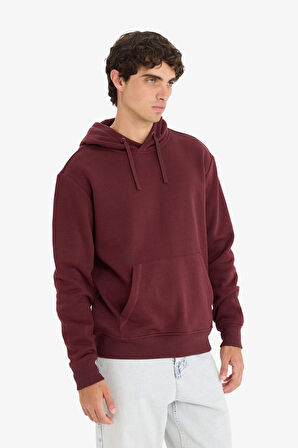 Regular Fit Kapüşonlu İçi Yumuşak Tüylü Kanguru Cepli Basic Düz Sweatshirt