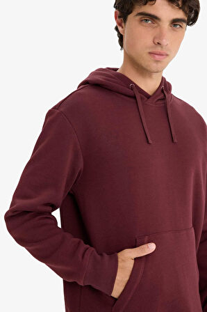 Regular Fit Kapüşonlu İçi Yumuşak Tüylü Kanguru Cepli Basic Düz Sweatshirt