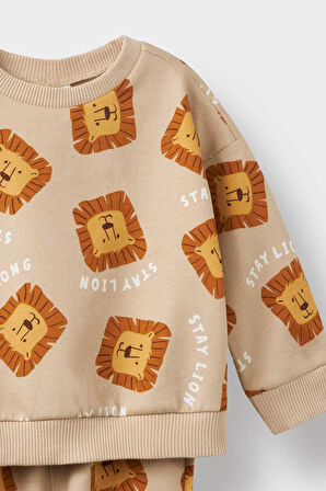Erkek Bebek 2'li Takım Desenli Sweatshirt Eşofman Altı
