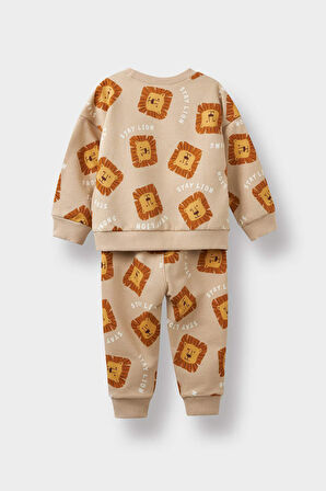 Erkek Bebek 2'li Takım Desenli Sweatshirt Eşofman Altı