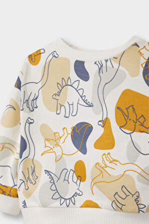 Erkek Bebek 2'li Takım Dinozor Baskılı Sweatshirt Eşofman Altı