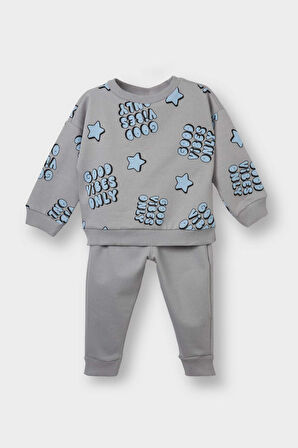 Erkek Bebek 2'li Takım Desenli Sweatshirt Alt