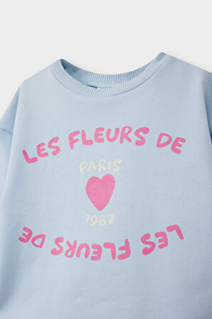 Kız Bebek 2'li Takım Baskılı İçi Yumuşak Tüylü Sweatshirt Eşofman Altı