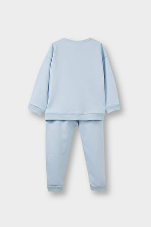 Kız Bebek 2'li Takım Baskılı İçi Yumuşak Tüylü Sweatshirt Eşofman Altı