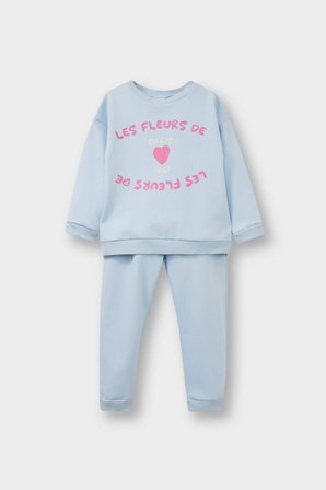 Kız Bebek 2'li Takım Baskılı İçi Yumuşak Tüylü Sweatshirt Eşofman Altı