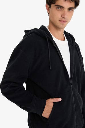 Boxy Fit Kapüşonlu Fermuarlı Polar Sweatshirt