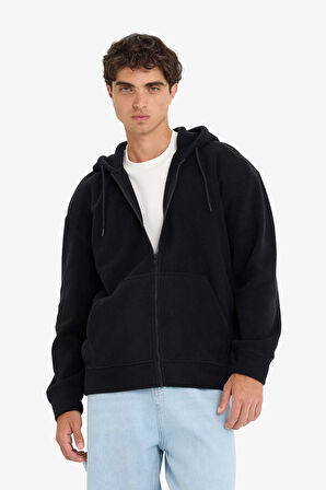 Boxy Fit Kapüşonlu Fermuarlı Polar Sweatshirt