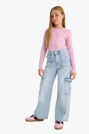 Kız Çocuk Okula Dönüş Slim Fit Dar Kesim Bisiklet Yaka Fitilli Kaşkorse 2'li Uzun Kollu Tişört