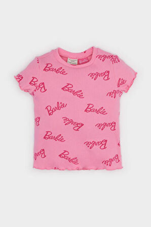 Kız Bebek Barbie Regular Fit Bisiklet Yaka Fitilli Kaşkorse Kısa Kollu Tişört