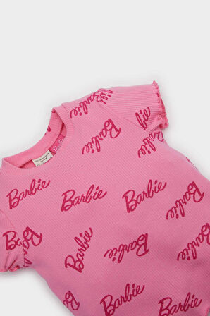 Kız Bebek Barbie Regular Fit Bisiklet Yaka Fitilli Kaşkorse Kısa Kollu Tişört