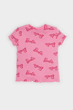 Kız Bebek Barbie Regular Fit Bisiklet Yaka Fitilli Kaşkorse Kısa Kollu Tişört