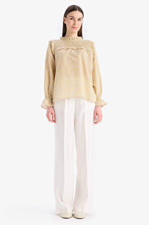 DeFacto Regular Fit Desenli Fırfır Yaka Vual Uzun Kollu Tesettür Bluz Tunik E7966AX25SMWT47