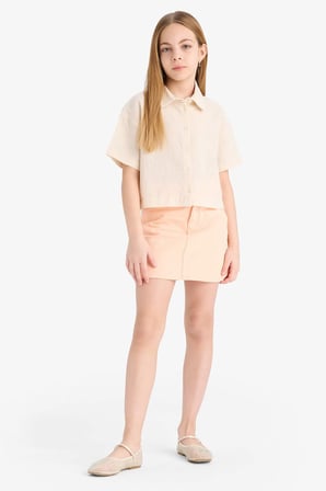 DeFacto %100 Pamuk Cropped Fit Pamuklu Sırt Baskılı Kısa Kollu Gömlek Kız Çocuk E4258A825SMBG132