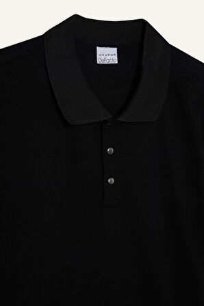 DeFacto Slim Fit Dar Kesim Polo Yaka Kısa Kollu Dokulu Basic Düz Siyah Tişört T5259AZ25SMBK81