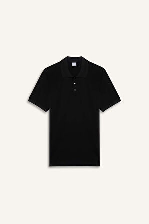 DeFacto Slim Fit Dar Kesim Polo Yaka Kısa Kollu Dokulu Basic Düz Siyah Tişört T5259AZ25SMBK81
