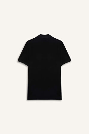 DeFacto Slim Fit Dar Kesim Polo Yaka Kısa Kollu Dokulu Basic Düz Siyah Tişört T5259AZ25SMBK81