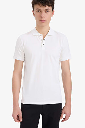 DeFacto Slim Fit Dar Kesim Polo Yaka Kısa Kollu Dokulu Basic Düz Tişört T5259AZ25SMWT32