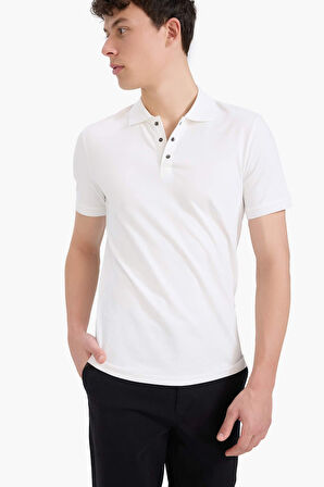 DeFacto Slim Fit Dar Kesim Polo Yaka Kısa Kollu Dokulu Basic Düz Tişört T5259AZ25SMWT32
