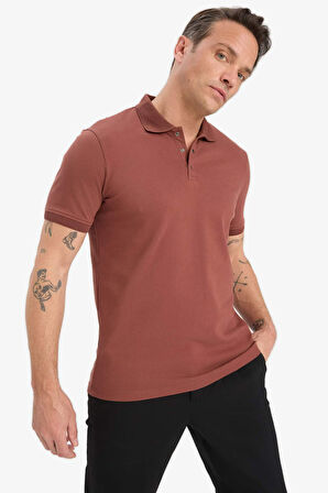 DeFacto Slim Fit Dar Kesim Polo Yaka Kısa Kollu Dokulu Basic Düz Tişört T5259AZ25SMBN414