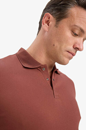DeFacto Slim Fit Dar Kesim Polo Yaka Kısa Kollu Dokulu Basic Düz Tişört T5259AZ25SMBN414