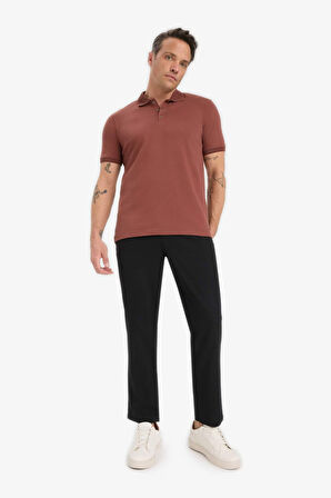 Slim Fit Dar Kesim Kısa Kollu Basic Düz Polo Tişört