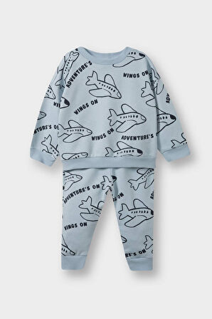 Erkek Bebek 2'li Takım Baskılı Sweatshirt Eşofman Altı 