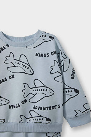 Erkek Bebek 2'li Takım Baskılı Sweatshirt Eşofman Altı 