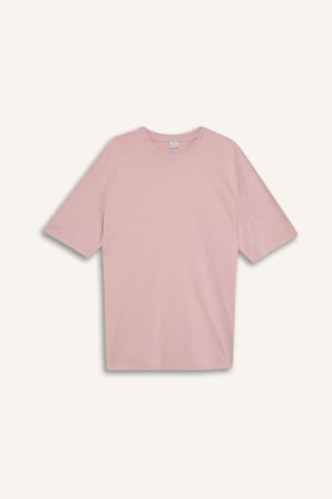 DeFacto %100 Pamuk Oversize Geniş Kalıp Bisiklet Yaka Basic Düz Kısa Kollu Tişört T7037AZ25SMPR347