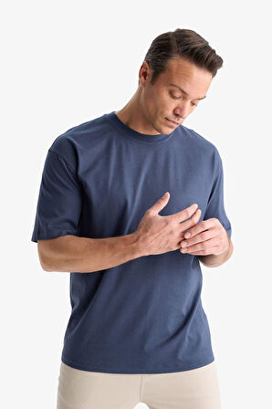 DeFacto %100 Pamuk Oversize Geniş Kalıp Bisiklet Yaka Basic Düz Kısa Kollu Tişört T7037AZ25SMIN37