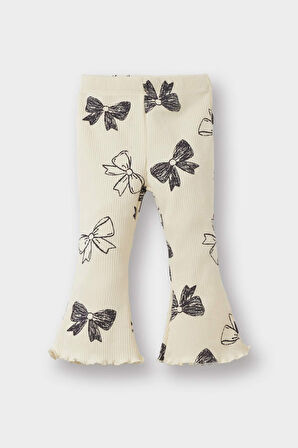 Kız Bebek 2'li Takım Fiyonk Desenli Sweatshirt İspanyol Paça Tayt