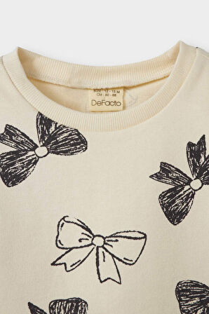 Kız Bebek 2'li Takım Fiyonk Desenli Sweatshirt İspanyol Paça Tayt