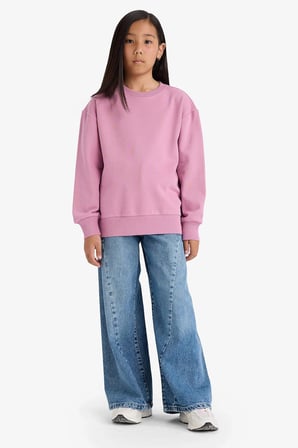 Defacto A2797A8PN455 Pembe Kız Çocuk Relax Fit Bisiklet Yaka Basic Düz Okul Sweatshirt