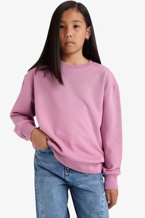 Defacto A2797A8PN455 Pembe Kız Çocuk Relax Fit Bisiklet Yaka Basic Düz Okul Sweatshirt