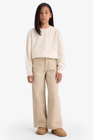 Defacto A2797A8ER134 Ekru Kız Çocuk Relax Fit Bisiklet Yaka Basic Düz Okul Sweatshirt
