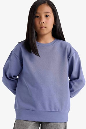 Defacto A2797A8PR510 Mor Kız Çocuk Relax Fit Bisiklet Yaka Basic Düz Okul Sweatshirt