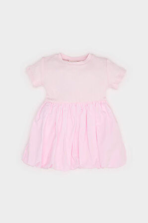 Kız Bebek Kısa Kollu Fitilli Kaşkorse Yazlık Elbise