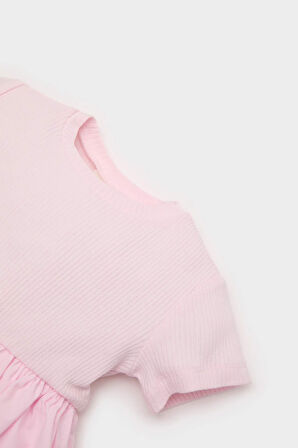 Kız Bebek Kısa Kollu Fitilli Kaşkorse Yazlık Elbise