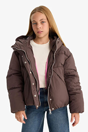 Kız Çocuk Su Geçirmez Kapüşonlu Fermuarlı Mont