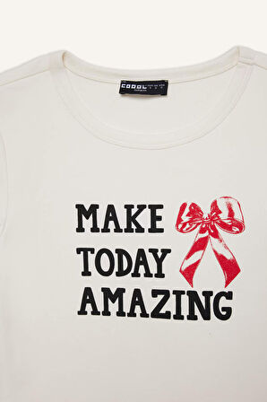 DeFacto Coool Fitted Bisiklet Yaka Baskılı Ribana Kısa Kollu Tişört E7988AX25SPWT32