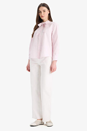 DeFacto Relax Fit Fiyonk Yaka Çizgili Simli Kumaş Uzun Kollu Tesettür Gömlek Tunik E7976AX25SMPN441