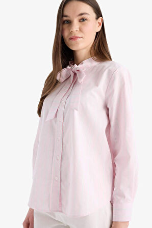 DeFacto Relax Fit Fiyonk Yaka Çizgili Simli Kumaş Uzun Kollu Tesettür Gömlek Tunik E7976AX25SMPN441