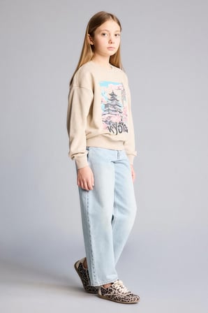 DeFacto Relax Fit Bisiklet Yaka Baskılı Sweatshirt Kız Çocuk E6843A825WNBG187