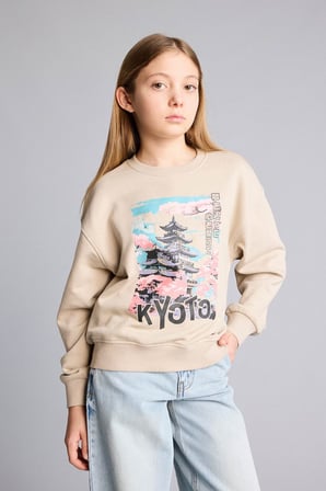 DeFacto Relax Fit Bisiklet Yaka Baskılı Sweatshirt Kız Çocuk E6843A825WNBG187