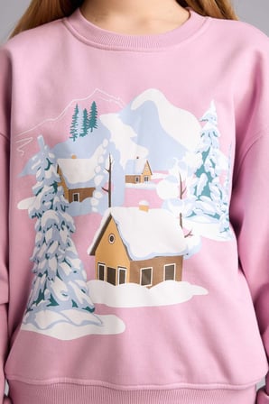 DeFacto Relax Fit Bisiklet Yaka Baskılı Sweatshirt Kız Çocuk E6843A825WNPN454