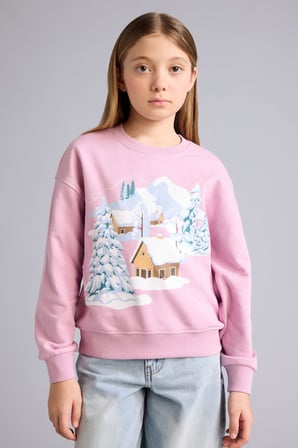 DeFacto Relax Fit Bisiklet Yaka Baskılı Sweatshirt Kız Çocuk E6843A825WNPN454