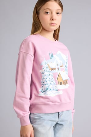 DeFacto Relax Fit Bisiklet Yaka Baskılı Sweatshirt Kız Çocuk E6843A825WNPN454