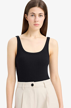 Slim Fit Dar Kesim Yuvarlak Yaka Basic Düz  Fitilli Kaşkorse Atlet